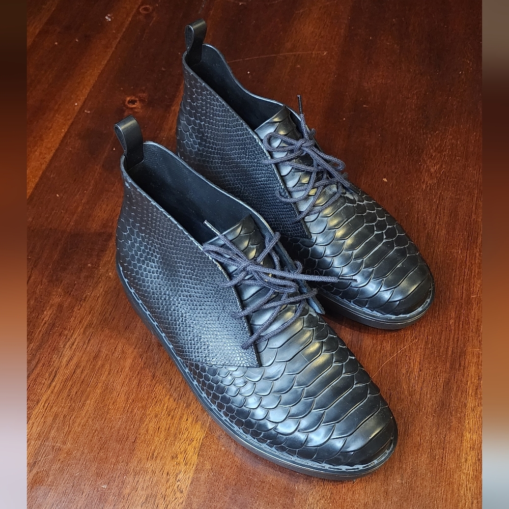 Melissa X Baja East Womens Black Python‎ Embossed Chukka Desert Jelly Shoes Sz 8